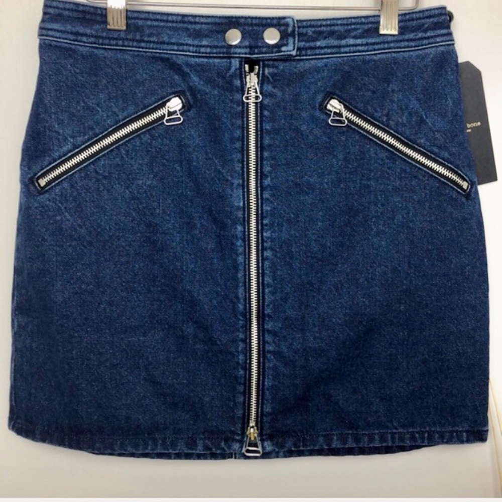 Rag and Bone Blue Denim Racer Front Zipper Miniskirt Size 6 - Picture 3 of 10